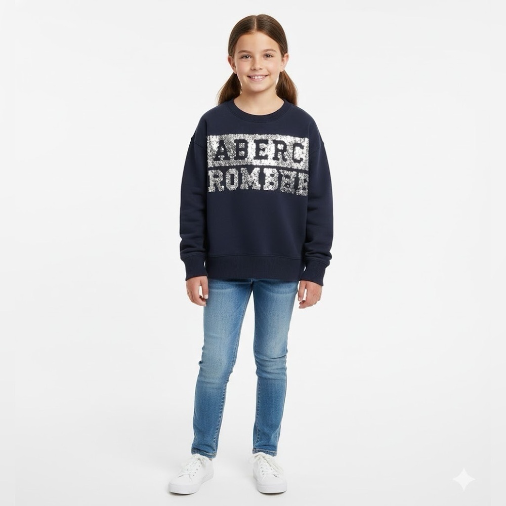 Abercrombie & Fitch Navy Sweatshirt with White Sequin Logo